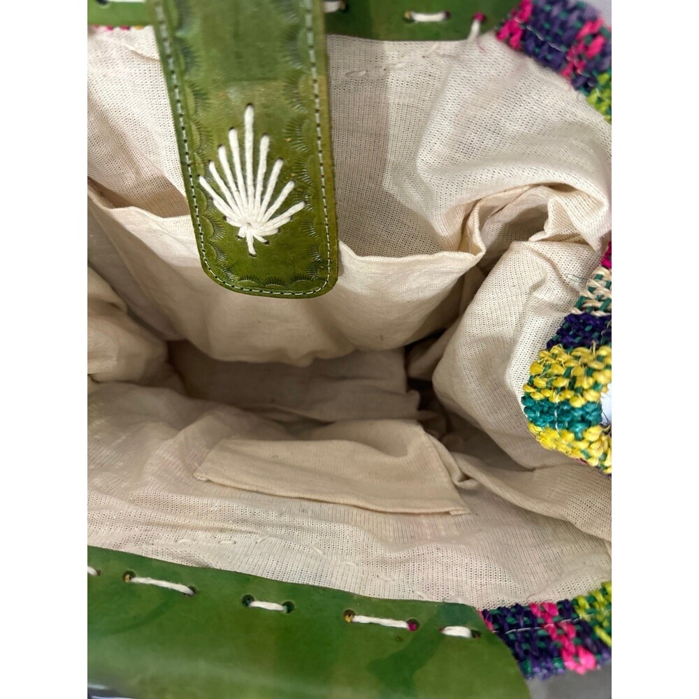 SAN LUIS POTOSI MEXICO ARTISAN STRAW AND LEATHER TOTE - Picture 8 of 9